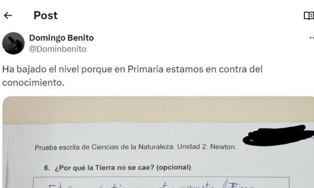 El mensaje de @Dominbenito con la respuesta de su alumno. (X / @Dominbenito)