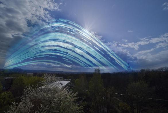 Realbild und Fotopapierscan übereinander. Man sieht wie die Tace länger wurden, die Sonne höher kam.
