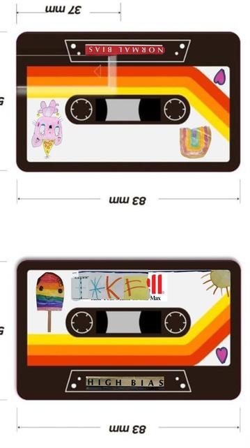 Digital mixtape that looks like a cassette with stickers on it.