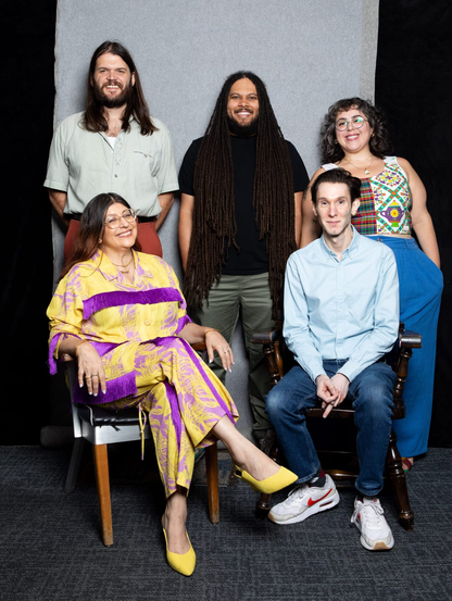 The founders of Hearing Things, clockwise from top left: Andy Cush, Dylan Green, Jill Mapes, Ryan Dombal, and Julianne Escobedo Shepherd. Photo by Victor Jeffreys II.