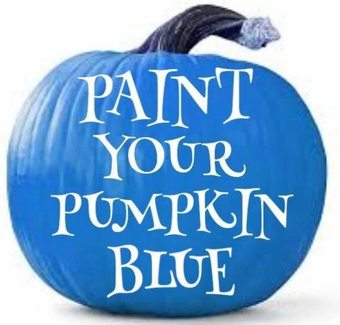 Picture of a pumpkin painted blue for Halloween and to encourage voters to vote for Democrats on November 5th.