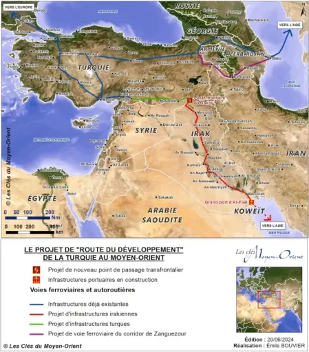 Turquie - Irak : route du développement (terrestre)
https://www.lesclesdumoyenorient.com/La-route-du-developpement-la-Turquie-se-positionne-face-aux-routes-de-la-soie-3746.html