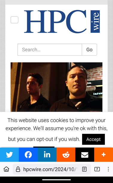 A magazine web page with a cookie banner. The "Accept " button is clearly visible. All other controls are covered by a strip of social media share buttons.
