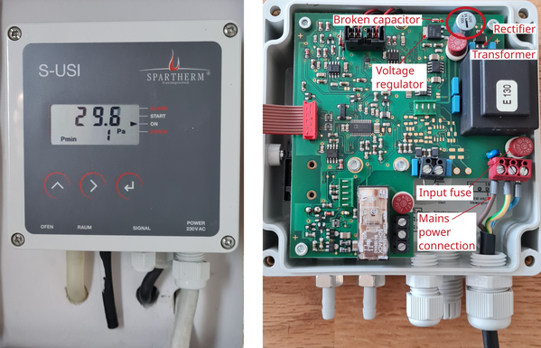 Reparatur eines Unterdrucksensors an einem Ofen.