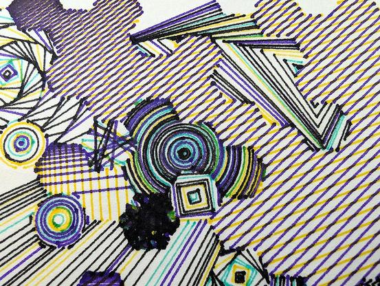 A deeply intricate pen plotter piece inspired by wave function collapse. Its dynamic, sweeping lines and swirling intersections echo the chaos of a mind struggling in the storm. The layers of lines symbolize descent, revealing the intricate, uncontrollable patterns of thought, emotion, and the universe. The artwork's abstract nature allows the viewer to feel the intensity of forces beyond control, blending physical and mental states into one visual narrative.