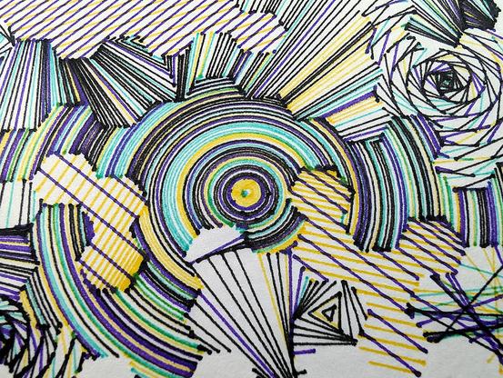 A deeply intricate pen plotter piece inspired by wave function collapse. Its dynamic, sweeping lines and swirling intersections echo the chaos of a mind struggling in the storm. The layers of lines symbolize descent, revealing the intricate, uncontrollable patterns of thought, emotion, and the universe. The artwork's abstract nature allows the viewer to feel the intensity of forces beyond control, blending physical and mental states into one visual narrative.