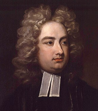 Portrait of Jonathan Swift by Charles Jervas, 1710. He is wearing a long wig.