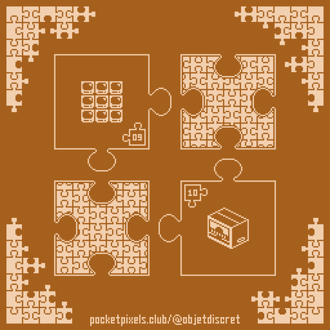 a pixel art illustration of nine monitors arranged in a 3x3 grid and a cardboard box