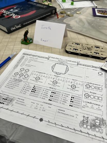One Ring book, character sheet, and tracker.