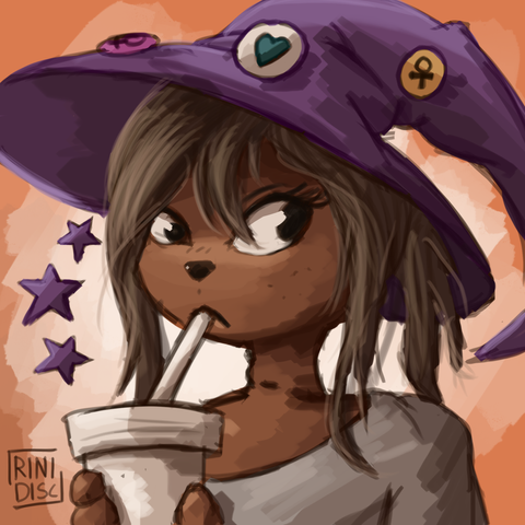 My fursona as a witch sipping a drink