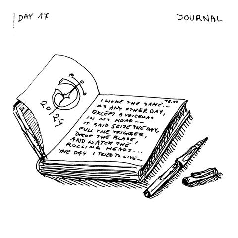 Journal with Soundgarden lyrics.  Ink sketch