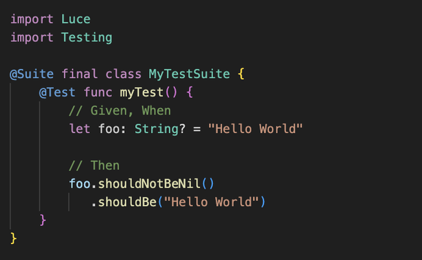 A screenshot of some source code showing Luce in action.