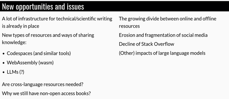 A slide with new opportunities and issues