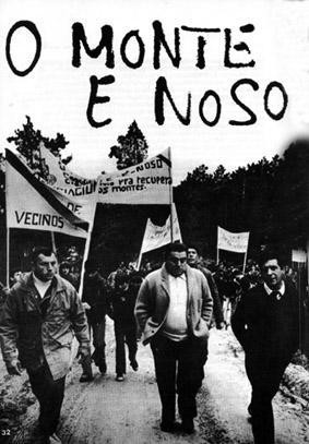 Aparece parte da carátula do documentario "o monte é noso" de  Llorenç Soler. Amósase unha manifestación que pide a recuperación do monte para a veciñanza