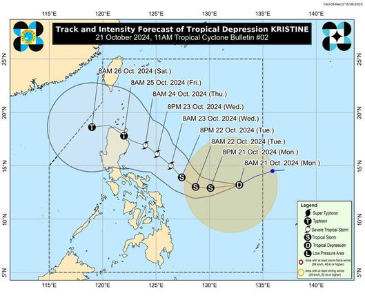 Typhoon Kristine's storm track as of 11AM Oct 21, 2024