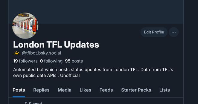 London TFL Updates bot which posts live status updates from the TFL API.