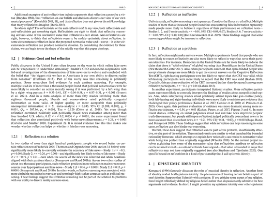 My review of evidence about how reflective thinking can be helpful, ineffective, or even hurtful depending on circumstances (like epistemic identity)