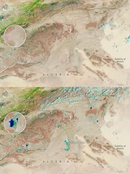 satellite image  -  Sebkha el Melah and surrounds, wet & dry
