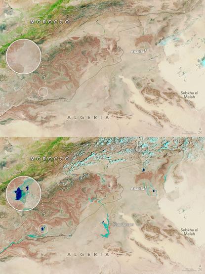 satellite image  -  Sebkha el Melah and surrounds, wet & dry