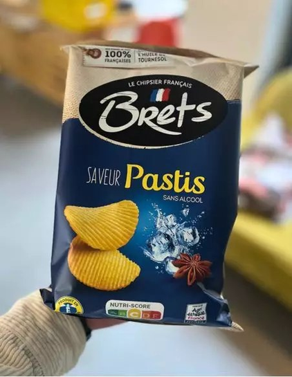 Photo Googlée d'un paquet de chips Brets avec la mention "Saveur pastis sans alcool".