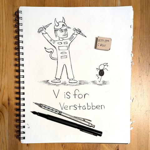 The same picture with a Pentel GraphGear 1000 mechanical pencil, a Hongdian extra fine fountain pen, and a Prismacolor Magic Rub eraser.