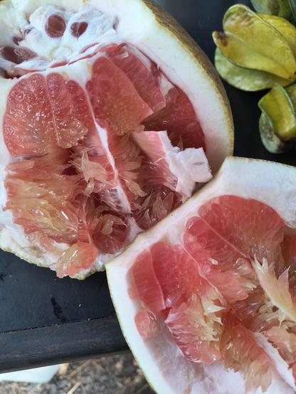 Inside a luscious, pink pomelo