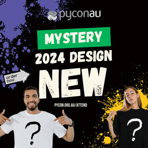 mystery 2024 design new t-shirt order ticket now pycon.org.au/attend