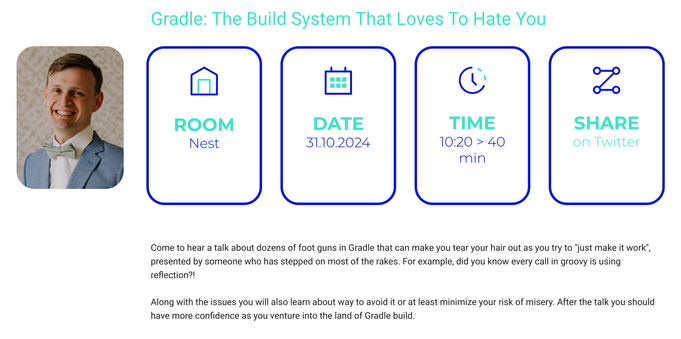 Gradle: The Build System That Loves To Hate You

Come to hear a talk about dozens of foot guns in Gradle that can make you tear your hair out as you try to "just make it work’, presented by someone who has stepped on most of the rakes. For example, did you know every call in groovy is using reflection?! Along with the issues you will also learn about way to avoid it or at least minimize your risk of misery. After the talk you should have more confidence as you venture into the land of Gradle build.