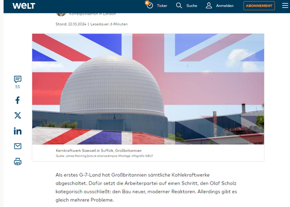Kuppel des AKW Reaktors Sizewell. Dahinter ist eine englische Flagge montiert. Quelle: https://www.welt.de/politik/ausland/article254126956/Atomausstieg-Grossbritannien-baut-lieber-neue-Kernkraftwerke.html