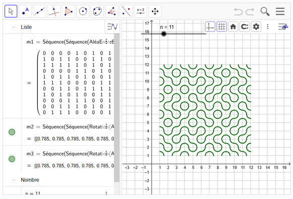 Pour s'amuser avec les matrices et #geogebra: 3 exemples pour générer des motifs de dits de Truchet.