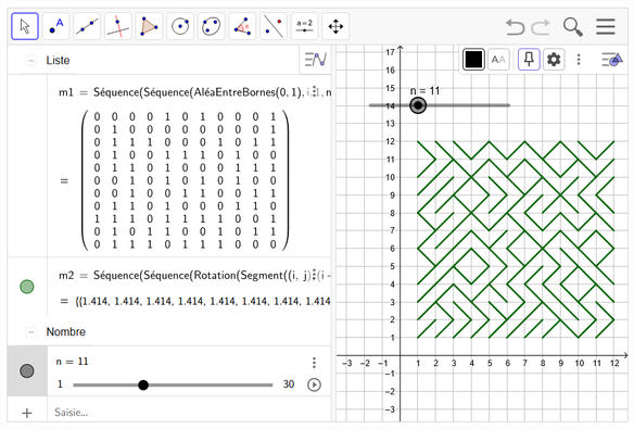 Pour s'amuser avec les matrices et #geogebra: 3 exemples pour générer des motifs de dits de Truchet.