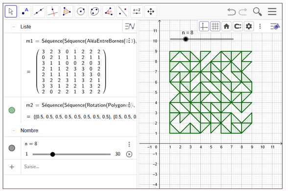 Pour s'amuser avec les matrices et #geogebra: 3 exemples pour générer des motifs de dits de Truchet.