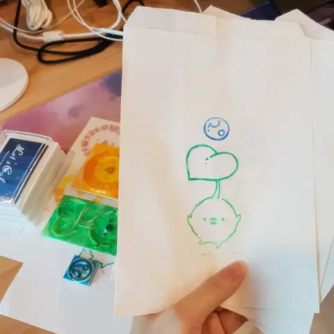 Hand made paper bag with korpokkur and scree stamp