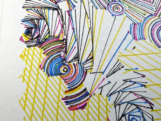 A deeply intricate pen plotter piece inspired by wave function collapse. Its dynamic, sweeping lines and swirling intersections echo the chaos of a mind struggling in the storm. The layers of lines symbolize descent, revealing the intricate, uncontrollable patterns of thought, emotion, and the universe. The artwork's abstract nature allows the viewer to feel the intensity of forces beyond control, blending physical and mental states into one visual narrative.