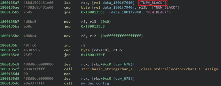 [ImageSource: Netskope]

The "NEW_BLACK" string seen in the most recent payloads.

Netskope comments that the Bumblebee payload carries its signature internal DLL and exported functions naming scheme, as well as configuration extraction mechanisms seen in past variants.

The RC4 key that decrypts its configuration in the most recent attacks uses the "NEW_BLACK" string, while there are two campaign IDs, namely "msi" and "lnk001."

Netskope didn't provide any info on the payloads that Bumblebee dropped or the scale of the campaign but the report serves as a warning of early signs of a possible resurgence.