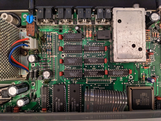 Top down view of the Coco3 board with the headers removed, but you can see the holes where they would go.