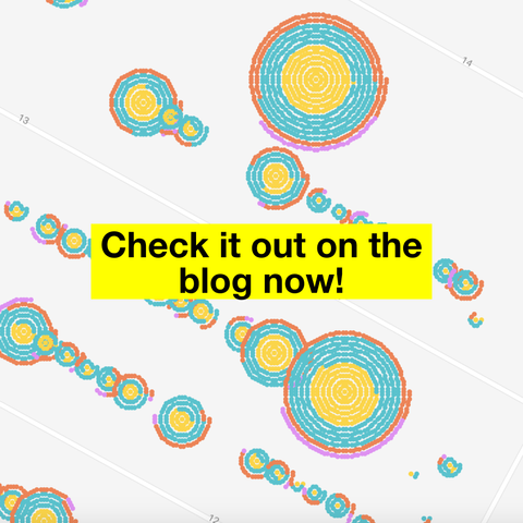 A colorful spiral pattern visualization with a banner containing the text "Check it out on the blog now!"