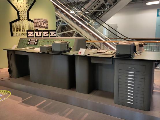 An old Zuse computer. It looks like office desks with drawers combined with the control of a nuclear power plant.