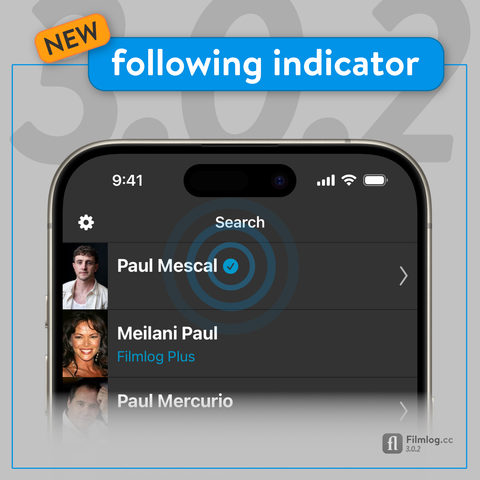 New following indicator – showing Filmlog screenshot.