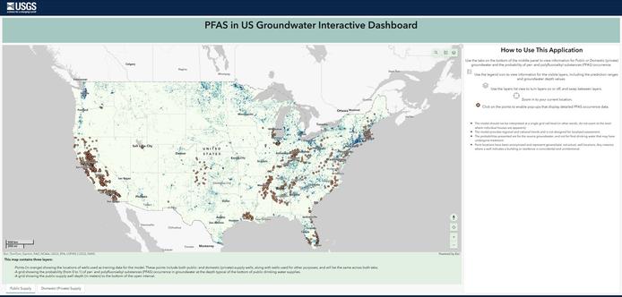 web map - PFAs In US Groundwater Interactive Dashboard
