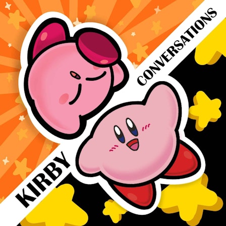A podcast cover image with two Kirby illustrations and the words Kirby Conversations.