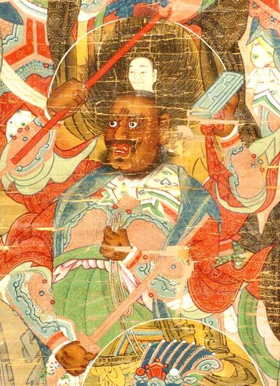 El Rey Yanluo (Yanluo Wang) es una figura superior en jerarquía del Inframundo. Es el juez de las almas. Se le ve con sus cuatro brazos, su cetro y su espada, terrible y majestuoso. La pintura que lo muestra, pese a ser china, tiene indudable influencia hindú.