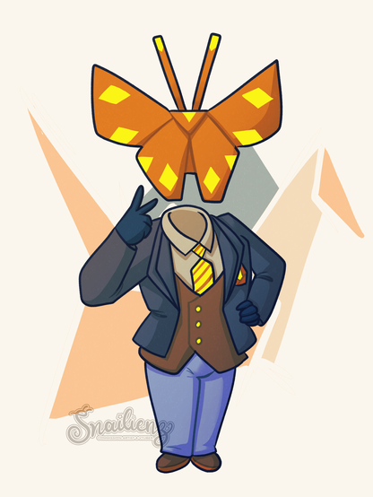 object head with a butterfly oragami as the head