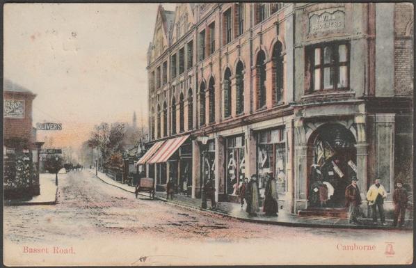 Printed colour postcard showing a view of Basset Road in Camborne, Cornwall.
Published by Woolstone Bros, London, Milton Artlette Series, No 114.
Postally used on 7 August 1908 with double circle Camborne cancellation on green halfpenny stamp and sent to Miss B. Rickard, Glencoe, St Mary's, Isles of Scilly.
Very good condition, with slight corner bumps.