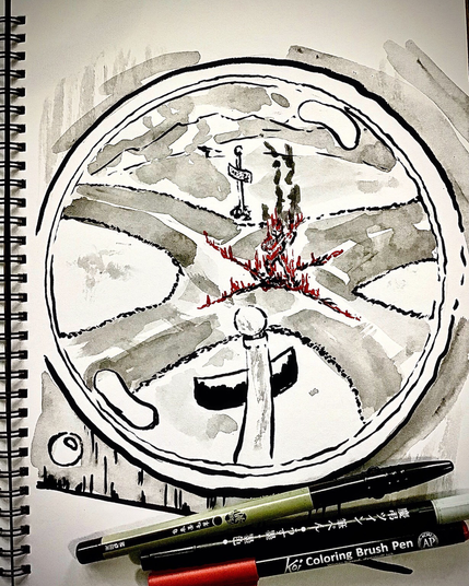 On the lens of a camera overlooking a crossroads, something fiery has appeared.