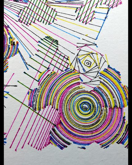 A deeply intricate pen plotter piece inspired by wave function collapse. Its dynamic, sweeping lines and swirling intersections echo the chaos of a mind struggling in the storm. The layers of lines symbolize descent, revealing the intricate, uncontrollable patterns of thought, emotion, and the universe. The artwork's abstract nature allows the viewer to feel the intensity of forces beyond control, blending physical and mental states into one visual narrative.