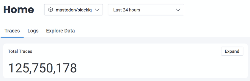 the honeycomb.io dashboard showing "total traces = 125,750,178" in the last 24 hours