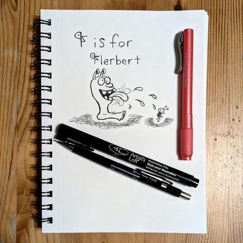 The same picture with a Pentel P205 mechanical pencil, an Artist's Loft 0.1mm Illustration Pen, and a Pentel Clic eraser.