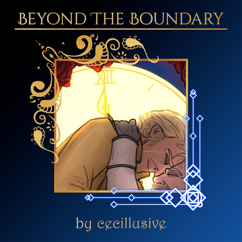 A cropped spotlight of an illustration by cecillusive for the upcoming Beyond the Boundary zine.
The art depicts Stede and Ned Low embracing in front of a Large clock face. Stede has a tear running down his cheek.
