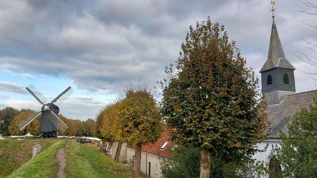 Rampart and church and windmill